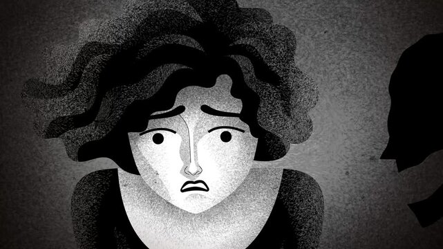 woman with bipolar disorder and borderline traits between laughing and sad shadows
