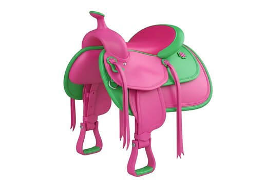 Pink and green western horse saddle illustration