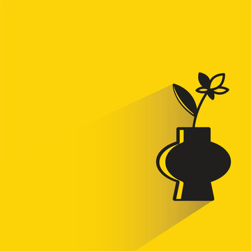 flower vase icon with drop shadow yellow background
