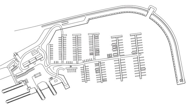 Aerial view of industrial complex white background.