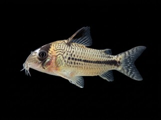 Naklejka premium Schwartz's Corydoras (Corydoras schwartzi) Isolated on Black Background