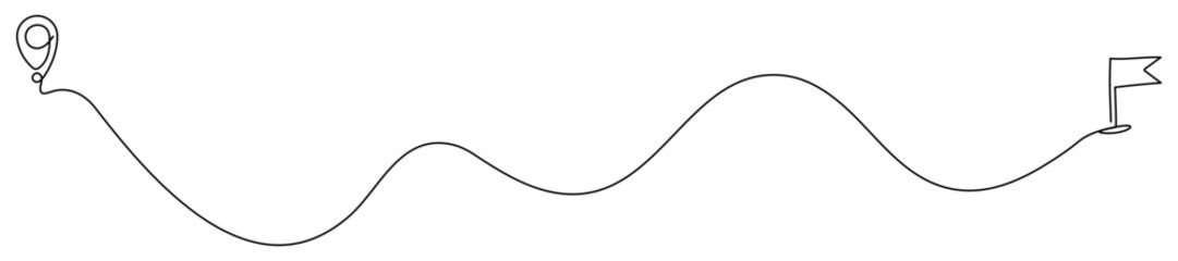 Obraz premium Start and finish flag line symbol. Navigation locator icon with continuous line winding route path. Vector illustration isolated on white.