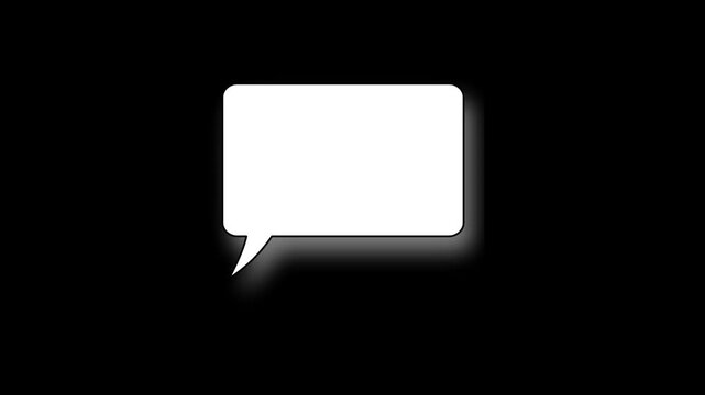 Blank white speech bubble floating in center against solid black background motion graphic design element.