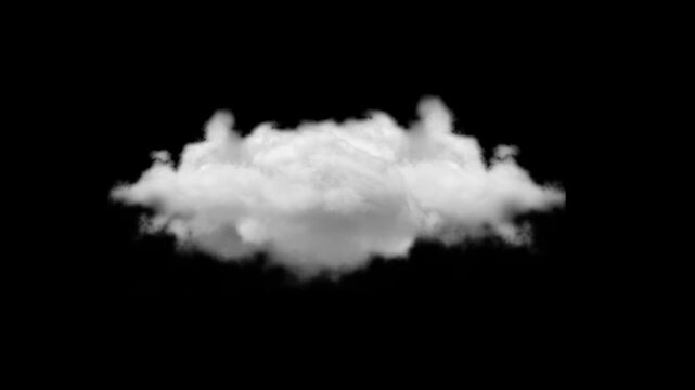Single white fluffy cloud moving slowly across pitch black background isolated motion graphic footage.