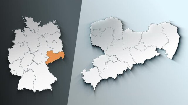 Animated Map of Saxony Region Highlighted Within German with State Borders