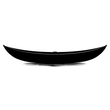 Black silhouette of a small wooden canoe boat icon isolated on transparent background