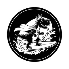T Rex Wearing Cape Crown Surfing. © Nebula
