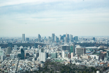 Obraz premium 遠方に新国立競技場や代々木・新宿エリアを捉えた、高所からの東京パノラマビュー