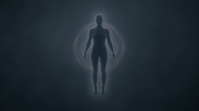 Longevity hormone balance health concept illustration, abstract human silhouette surrounded by balanced biological signals, soft medical lighting, calm and harmonious composition, professional 