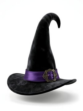 Elegant Witch Hat with Purple Band and Gold Embellishments for Mystical Themed Events and Costumes