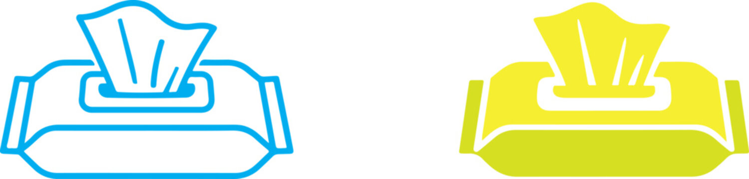 Color wet tissue wipes icon collection for web, hygiene, cleaning, caring, sanitation and daily use.