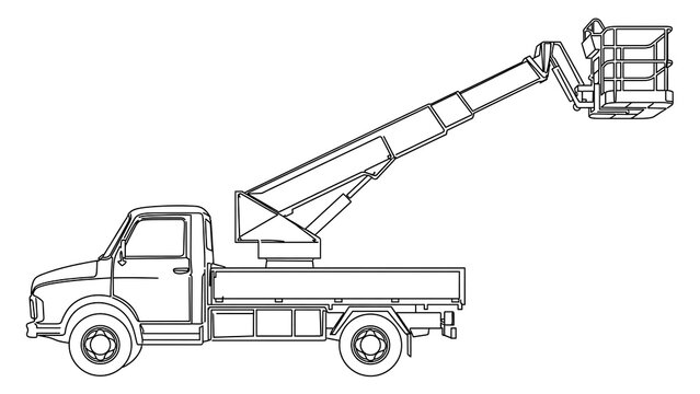 Cherry picker truck on white background.