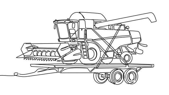 Combine harvester line art on white background.