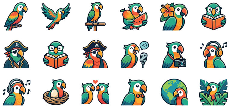 Cute Parrot Bird Mascot Character Icons