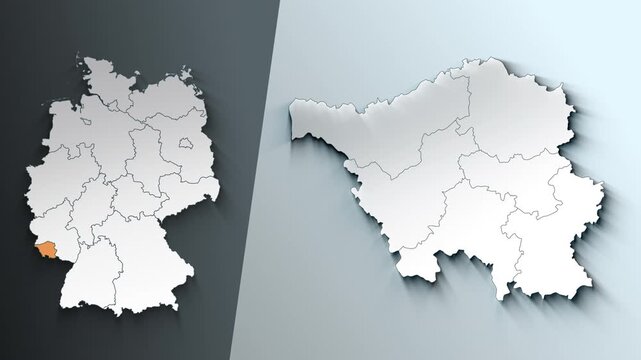 Animated Map of Saarland Region Highlighted Within German with State Borders