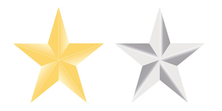 Gold and Silver 3D Beveled Stars Vector Illustration on Black Background