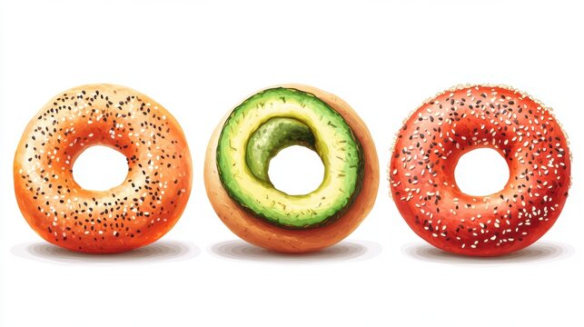 Fresh bagels,smoked salmon bagel ,cream cheese bagel,avocadobagel,sesame,menu,banner,branding,Bakery brunch time,healthy food,wellness care concept.