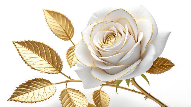 Gorgeous white rose with metallic gold outlines and golden