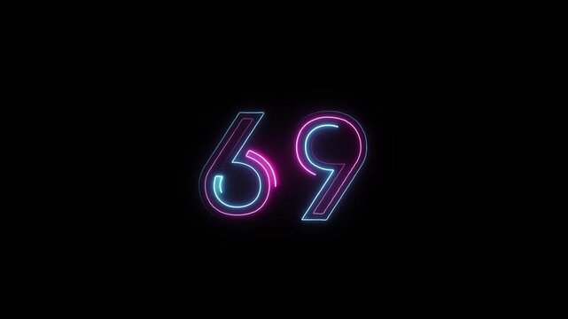 Number 69 in neon style, neon number with transparent background, sixty nine