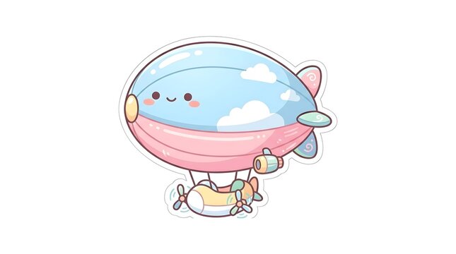 Cute kawaii blimp vector illustration flying on white background