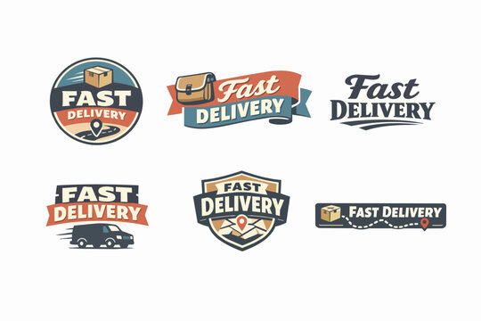 Fast delivery services collection presenting various graphic elements for logistics, shipping, and courier businesses