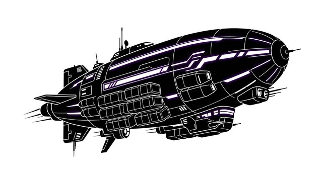 Black and purple futuristic blimp vector airship illustration