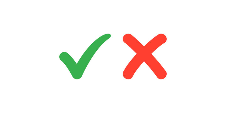 Clean green checkmark and red x mark on transparent background for various user interface needs.