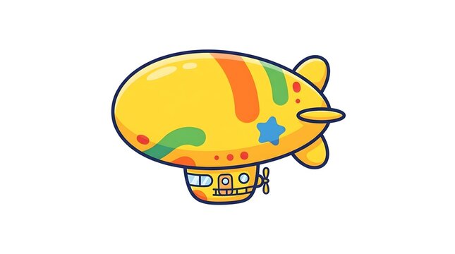 Cute yellow cartoon blimp vector illustration flying on white