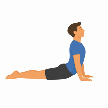 man practicing yoga cobra pose vector illustration