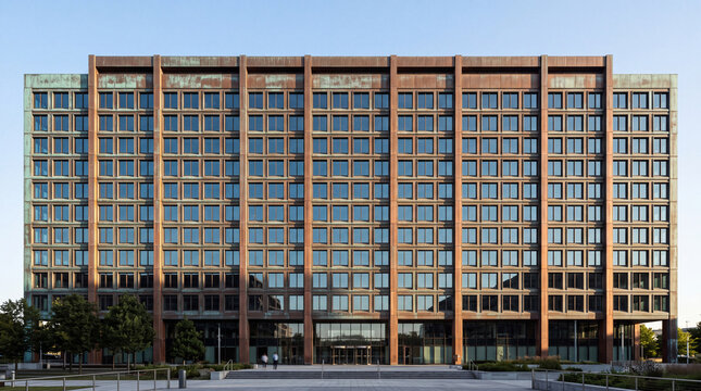 Modern Corporate Office Building Symmetrical Facade