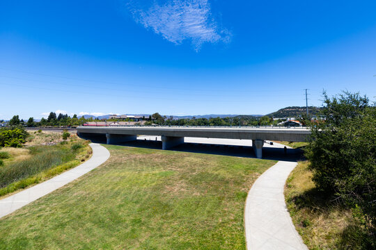 First Street overpass bridge carries traffic over Soscol Avenue Napa California