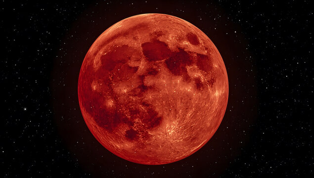 Glowing red planet in deep space