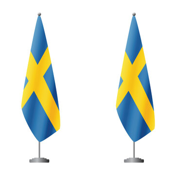 Sweden and Sweden flags on flagpoles for official ceremonies and meetings, transparent background vector