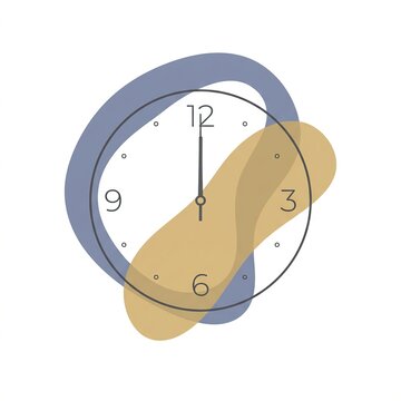 Line Art Wall Clock Striking Twelve O'Clock with Pastel Abstract Watercolor Art