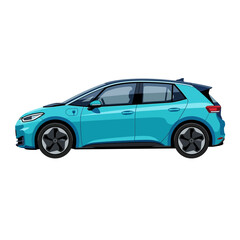 Obraz premium Blue electric car isolated on transparent background