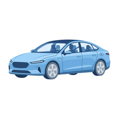 Naklejka premium Blue Electric Car Sedan Isolated