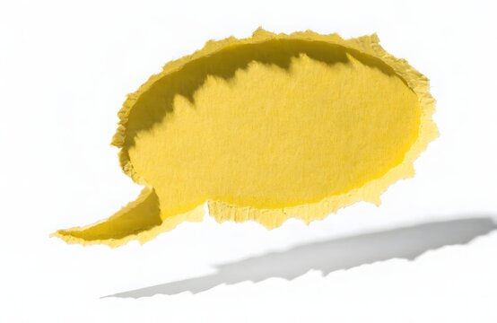 Yellow torn paper bubble on white base.