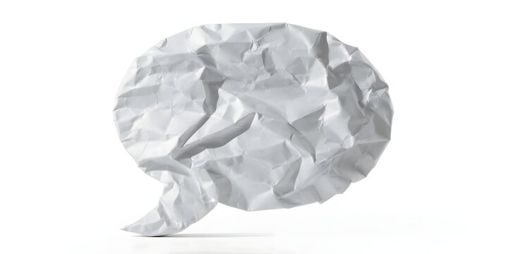 Crumpled speech bubble white paper communication concept.