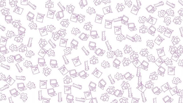 A vibrant and dynamic seamless pattern featuring a collection of hand-drawn icons representing education and technology, perfect for digital or print projects.