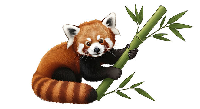 Cute red panda eating bamboo leaf