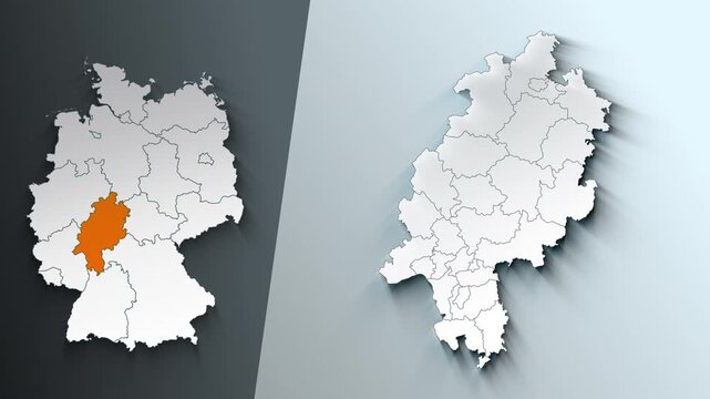 Animated Map of Hesse Region Highlighted Within German with State Borders