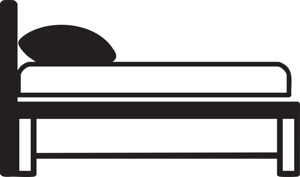 Black and white bed icon illustration symbol graphic element with a simple black