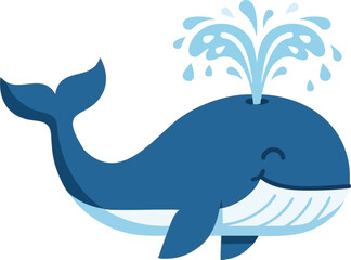 Naklejka premium Cute Blue Whale Spouting Water Vector Illustration