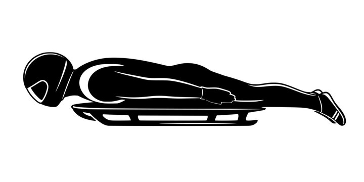 Luge Athlete Silhouette. Aerodynamic Luge Racing. Maximum Speed. Streamlined Winter Sport Vector