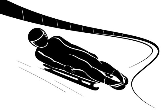 Luge Athlete Silhouette. Luge Racing Curve. High Speed Banked Turn. Dynamic Winter Sport Vector