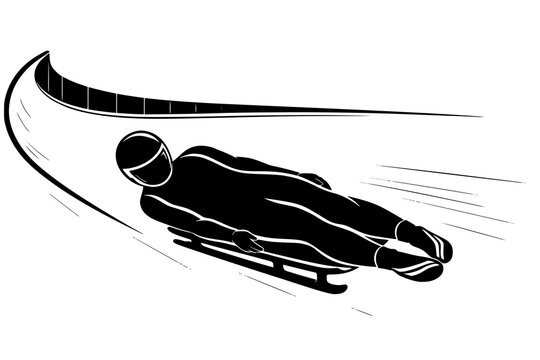 Luge Athlete Silhouette. Luge Racing Acceleration. Icy Curve Speed. Dynamic Winter Sport Vector