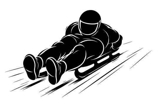 Luge Athlete Silhouette. Front View Racing Speed. Extreme Acceleration. Dynamic Winter Sport Vector