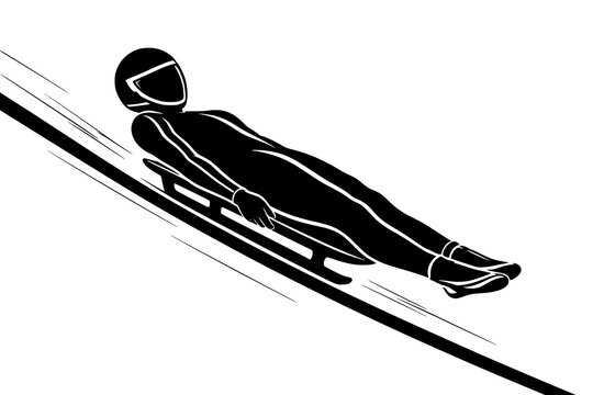 Luge Athlete Silhouette. Luge Racing Speed. Extreme Downhill Winter Sport. Monochrome Vector Design