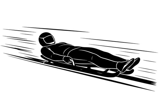 Luge Athlete Silhouette. Luge Racing Speed. Straight Track Acceleration. Aerodynamic Winter Sport Vector