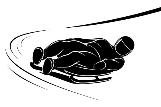 Luge Racer Silhouette. Luge Racing Curve. Banked Ice Turn. High Speed Winter Sport Vector